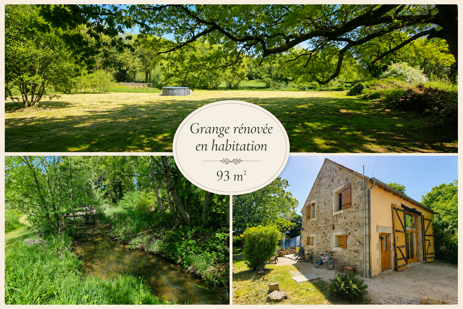 Grange réhabilitée sur 9 518 m2 de terrain traversé par un ruisseau !